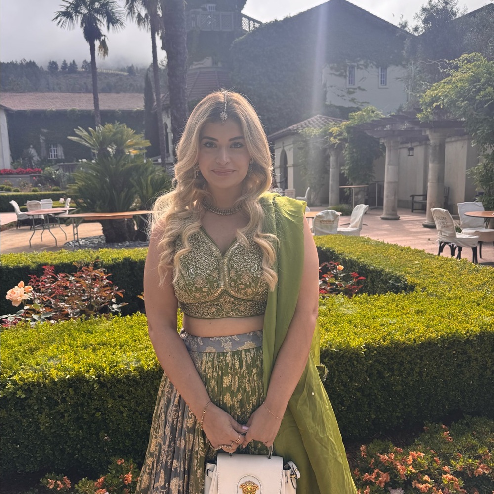 Green and Gold Embroidered Lehenga